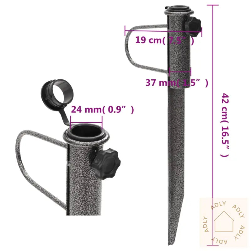 Parasollstativer Med Plugger 2 Stk 19X42 Cm Galvanisert Stål