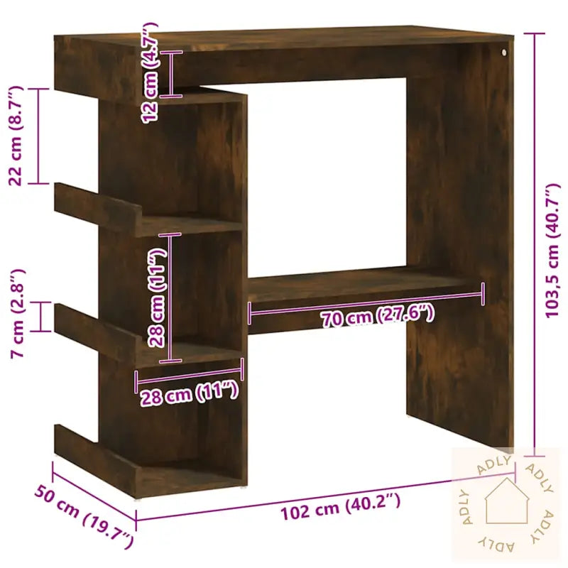 Barbord Med Oppbevaring Røkt Eik 100X50X101,5 Cm Konstruert Tre