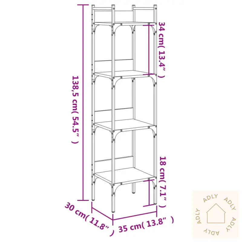 Bokhylle 4 Etasjer Svart 35X30X138,5 Cm Konstruert Tre