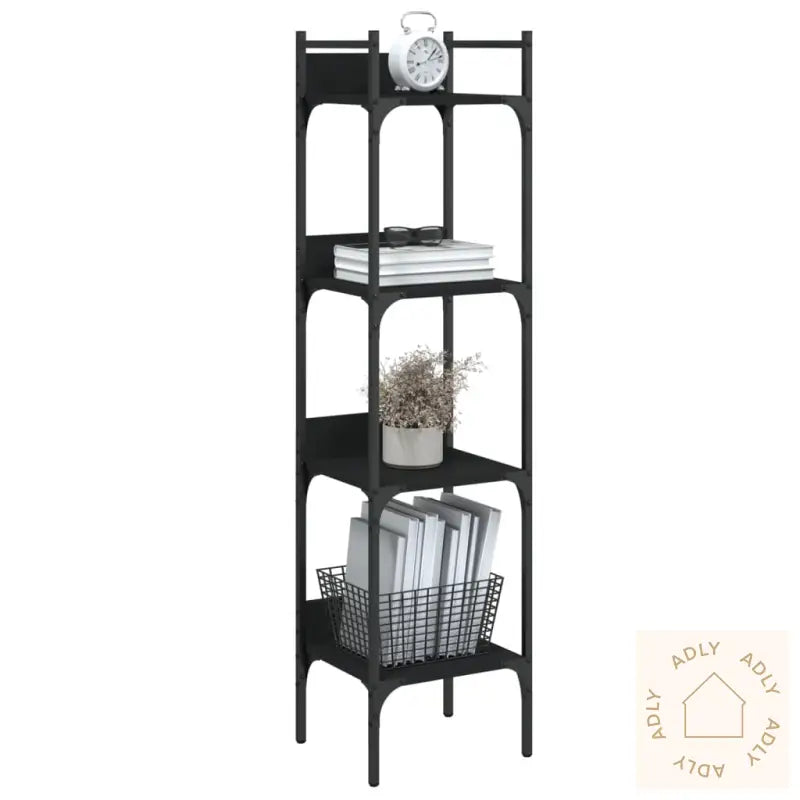 Bokhylle 4 Etasjer Svart 35X30X138,5 Cm Konstruert Tre