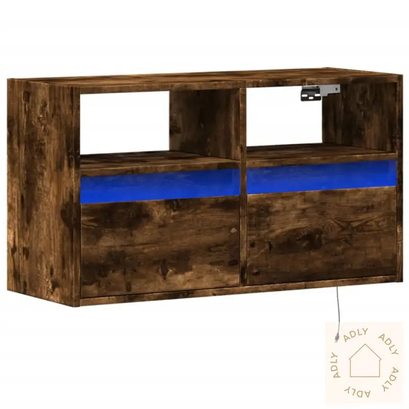 Vegghengt Tv-Benk Med Led Røkt Eik 80X31X45 Cm