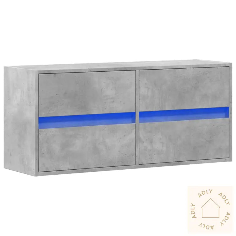 Vegghengt Tv-Benk Med Led-Lys Betonggrå 100X31X45 Cm