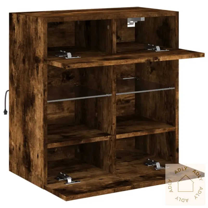 Vegghengt Tv-Benk Med Led-Lys Røkt Eik 58,5X30X60,5 Cm