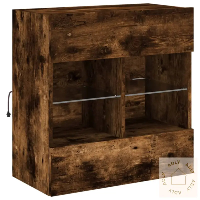 Vegghengt Tv-Benk Med Led-Lys Røkt Eik 58,5X30X60,5 Cm