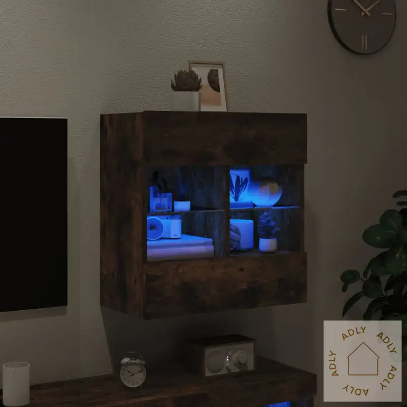 Vegghengt Tv-Benk Med Led-Lys Røkt Eik 58,5X30X60,5 Cm