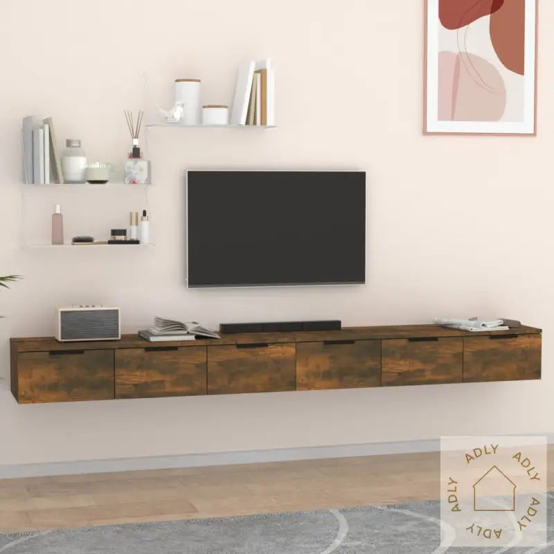 Veggskap 2 Stk Røkt Eik 102X30X20 Cm Konstruert Tre