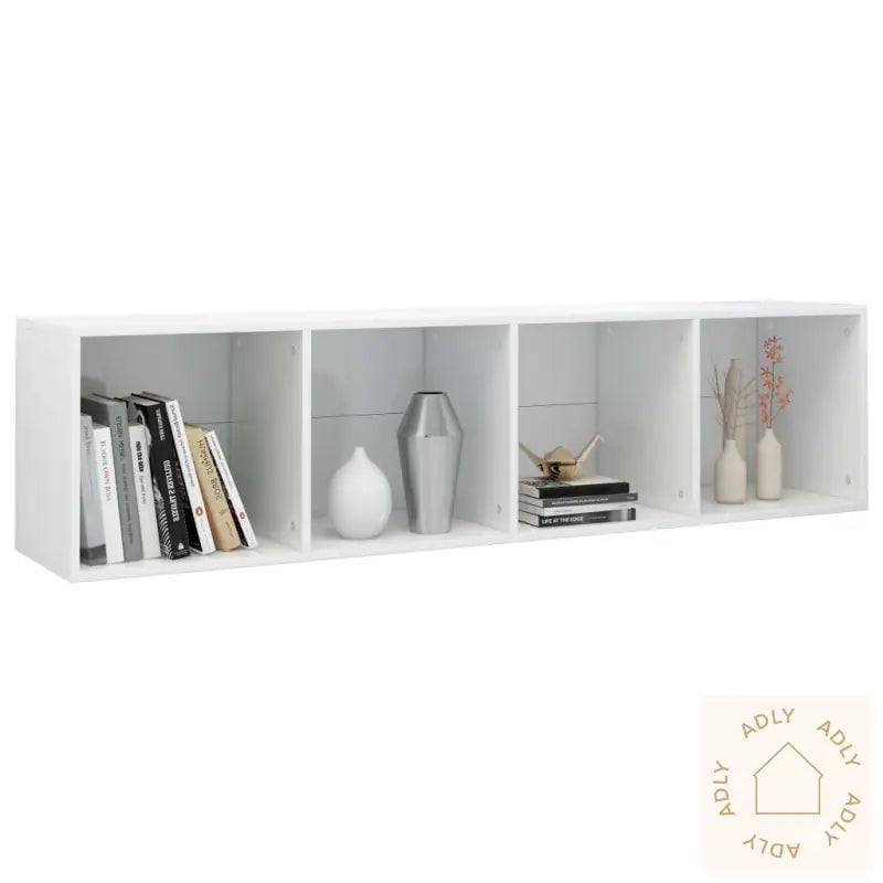 Bokhylle/Tv-Benk Høyglans Hvit 36X30X143 Cm Konstruert Tre