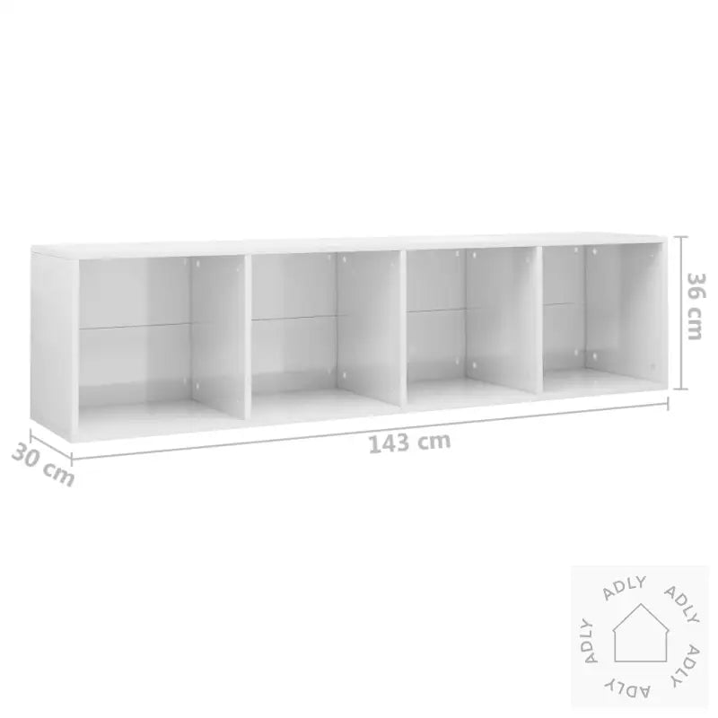 Bokhylle/Tv-Benk Høyglans Hvit 36X30X143 Cm Konstruert Tre