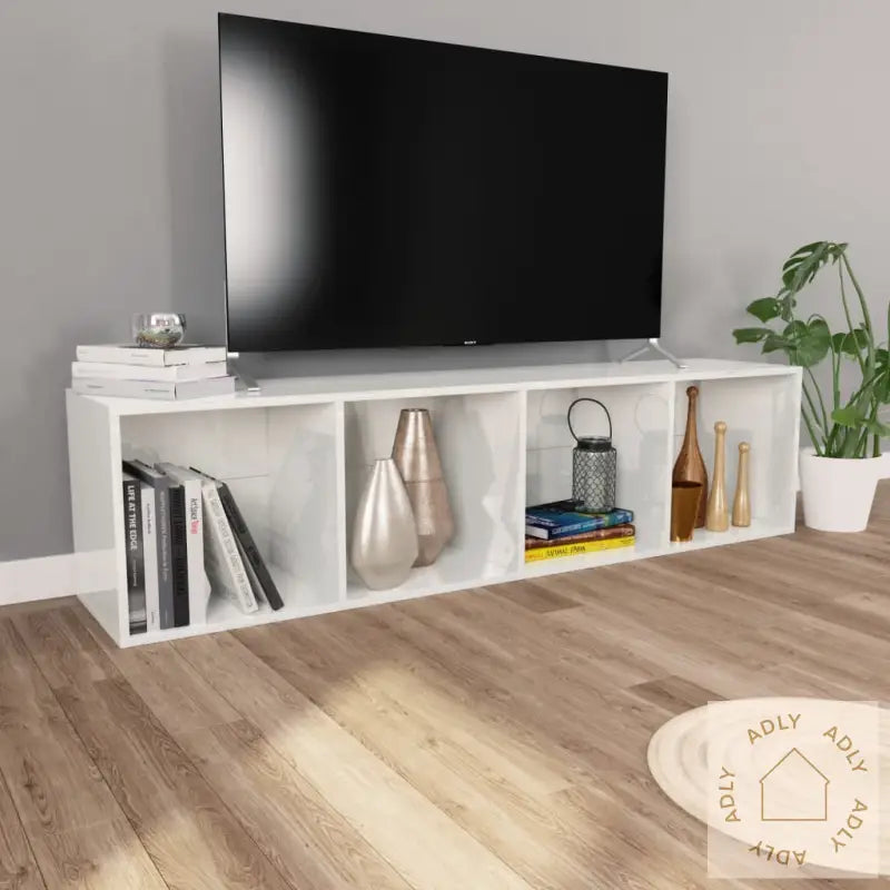 Bokhylle/Tv-Benk Høyglans Hvit 36X30X143 Cm Konstruert Tre