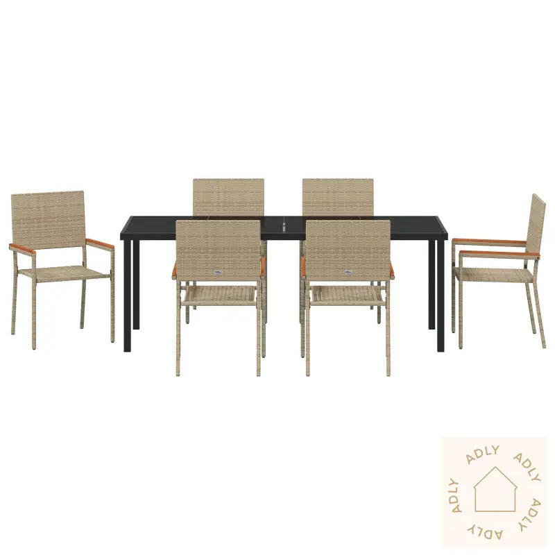 7 Delt Hagemøbelsett Beige Poly Rattan