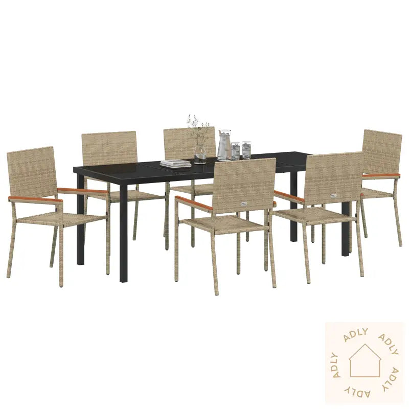 7 Delt Hagemøbelsett Beige Poly Rattan