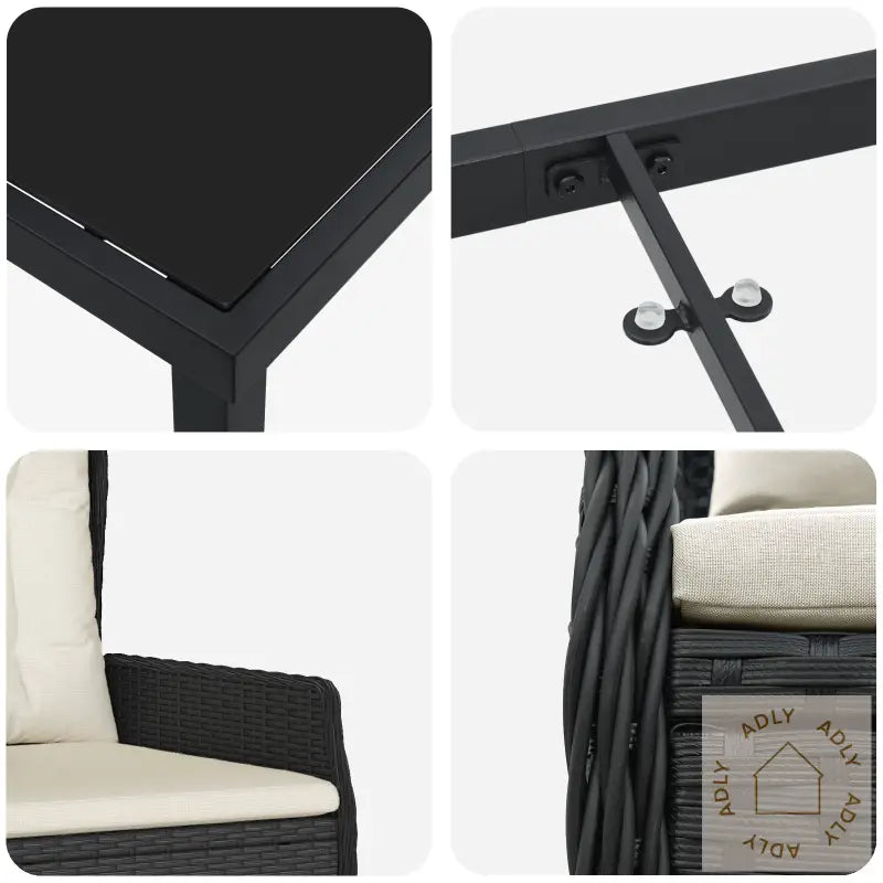 9-Delt Hagesett Black Poly Rattan
