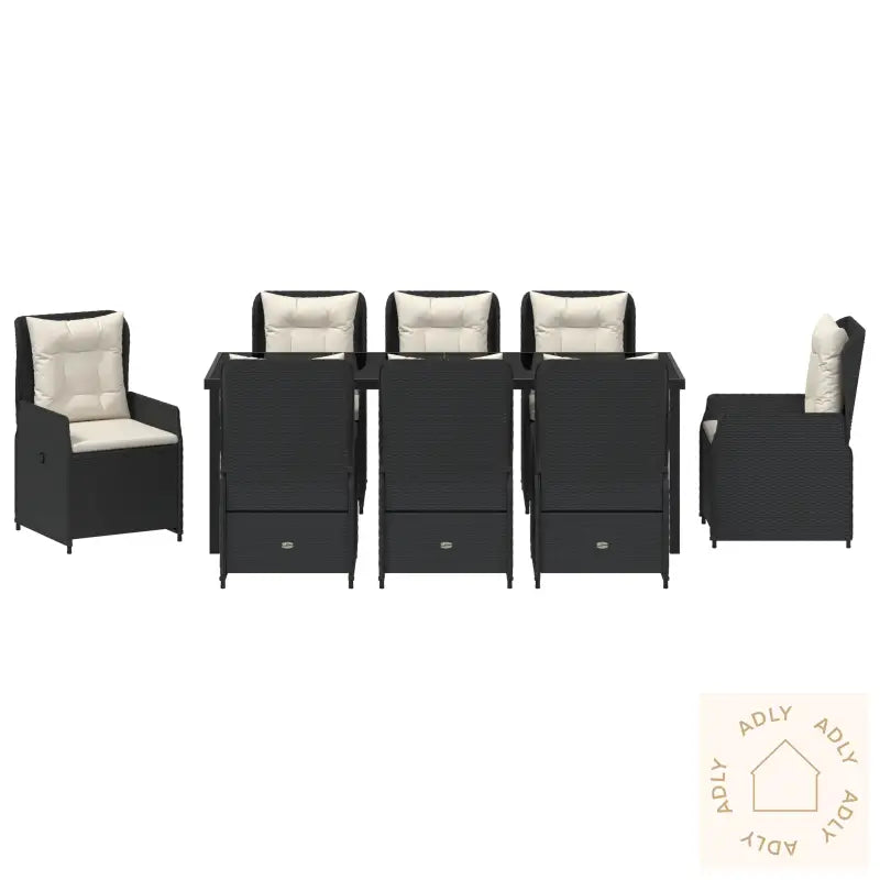9-Delt Hagesett Black Poly Rattan