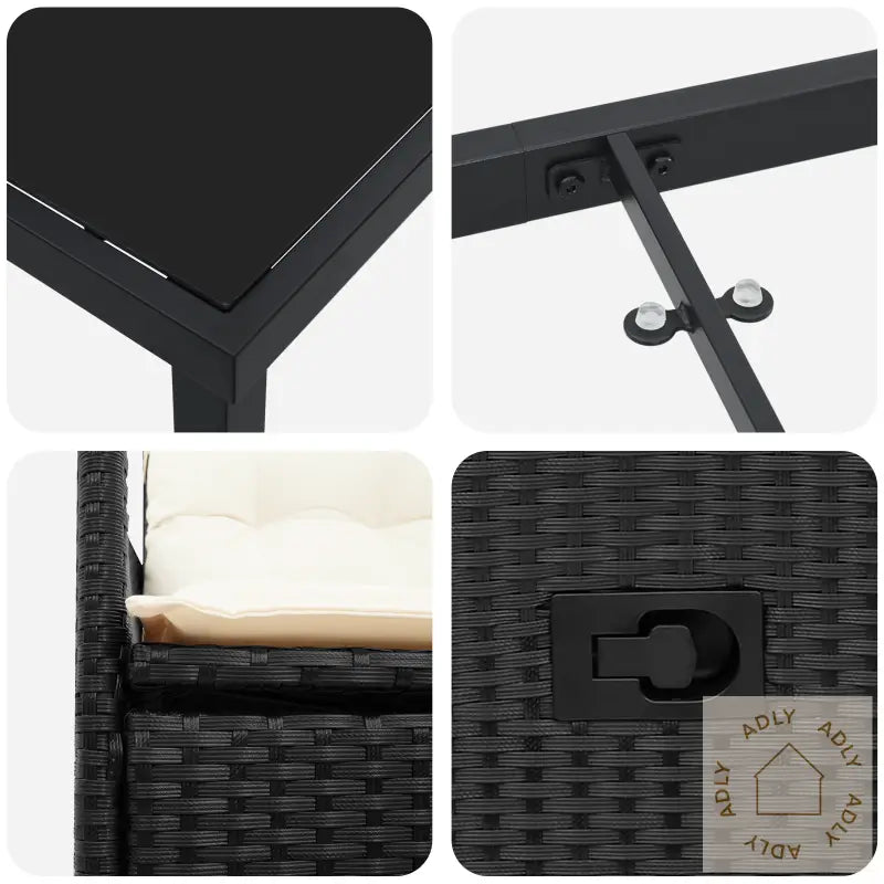 9-Delt Hage Spisebord Sett Med Puter Svart Poly Rattan