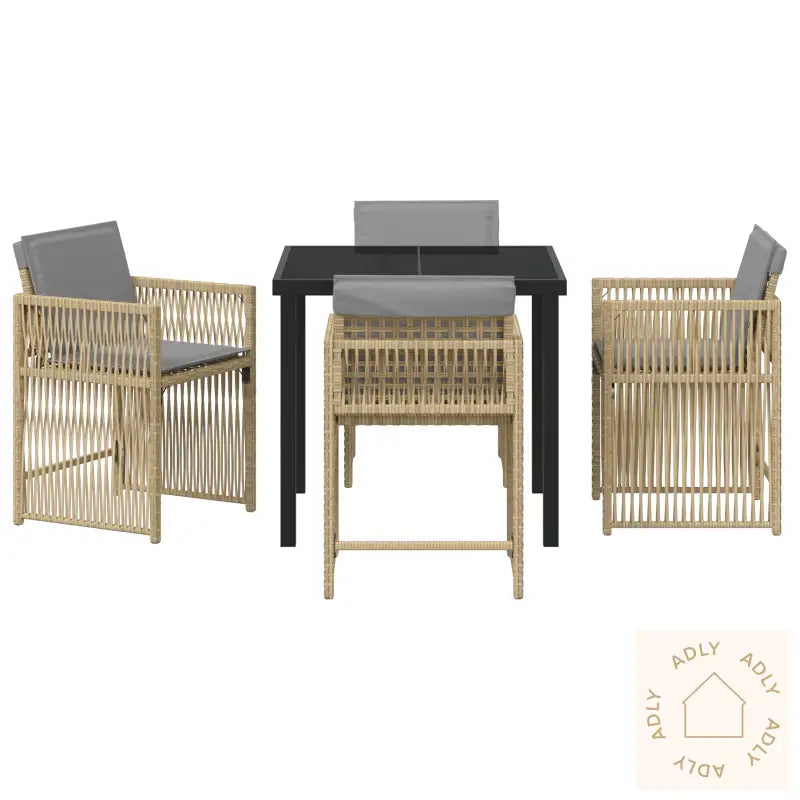 5-Delers Hage Spisegruppe Med Puter Beige Poly Rattan