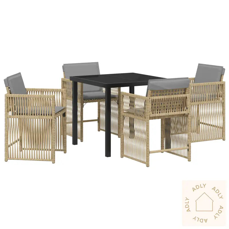 5-Delers Hage Spisegruppe Med Puter Beige Poly Rattan