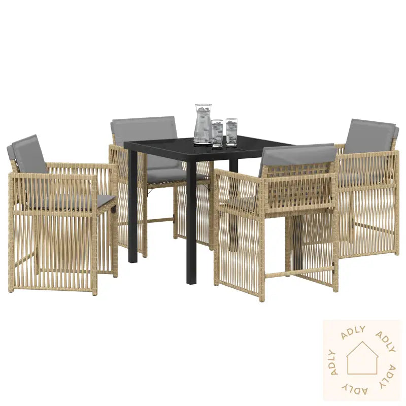 5-Delers Hage Spisegruppe Med Puter Beige Poly Rattan