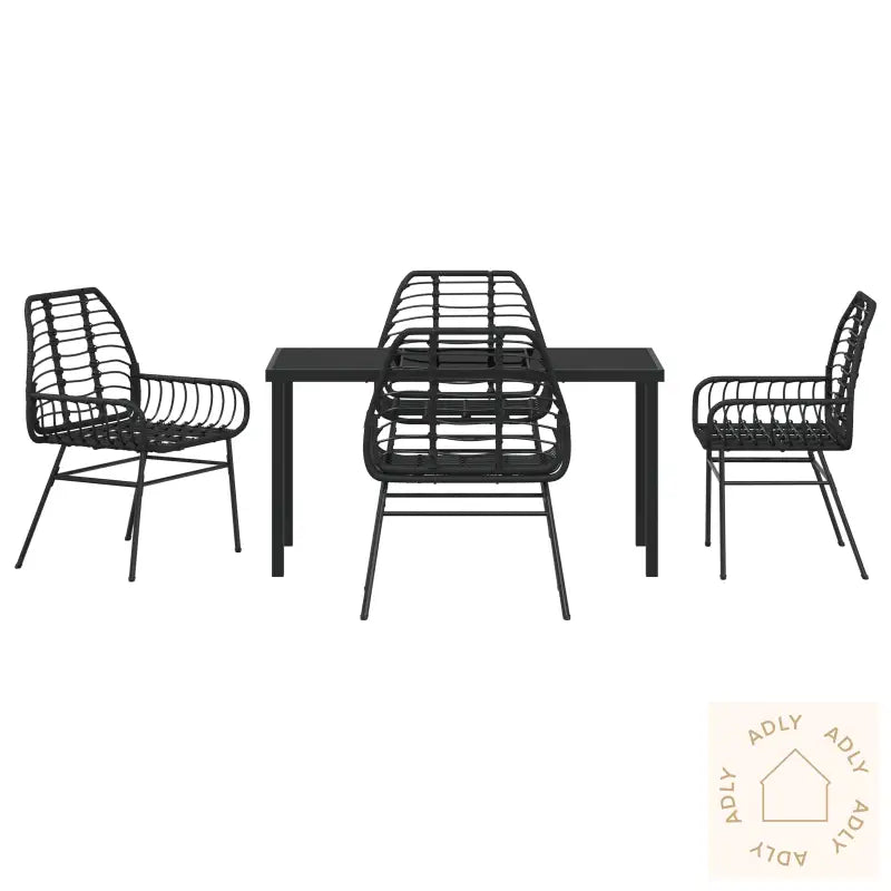 5 Delers Hage Spisestset Black Poly Rattan