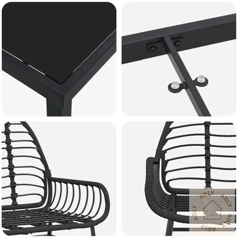 5 Delers Hage Spisestset Black Poly Rattan