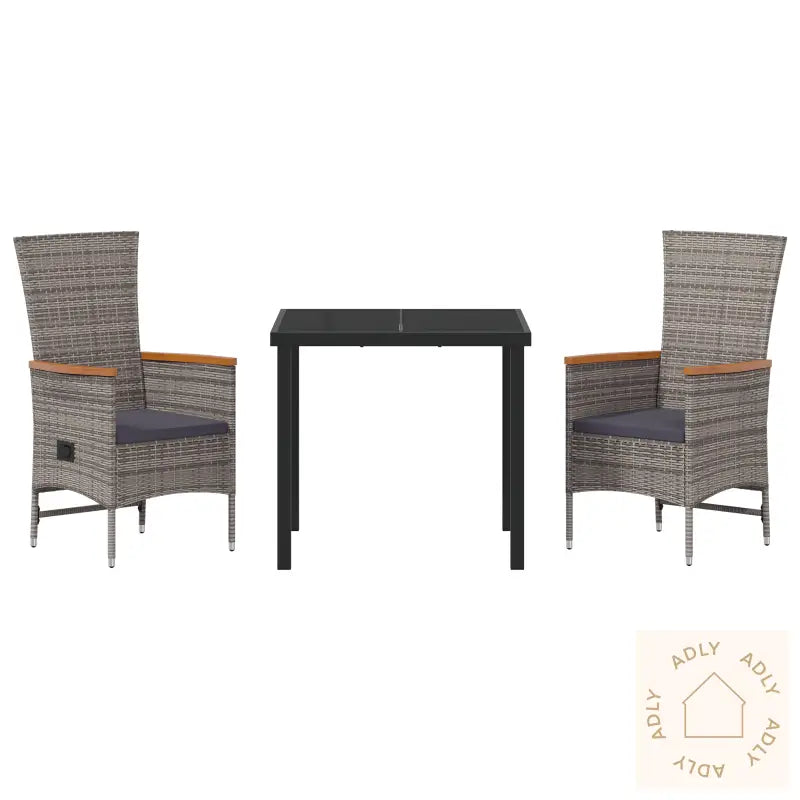 3 Deler Hage Spisebordsett Med Puter Grå Poly Rattan