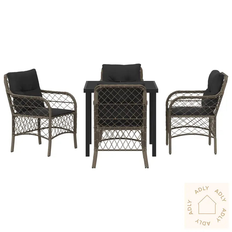 5-Delt Hagemøbel Sett Med Puter I Grå Poly Rattan