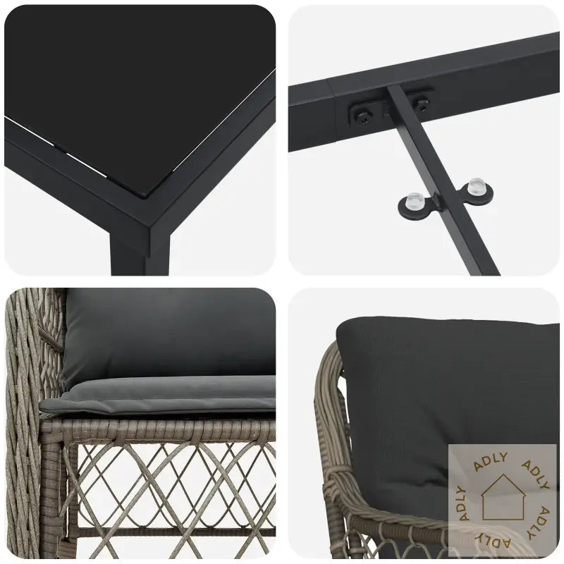 5-Delt Hagemøbel Sett Med Puter I Grå Poly Rattan