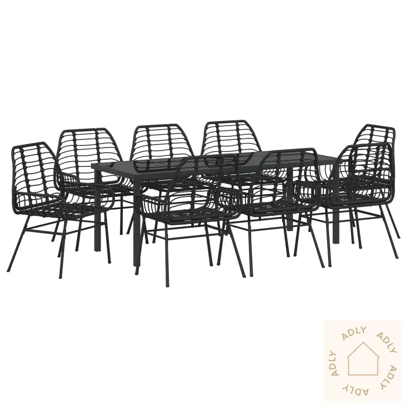 9-Delt Hage Spisebord Svart Poly Rattan