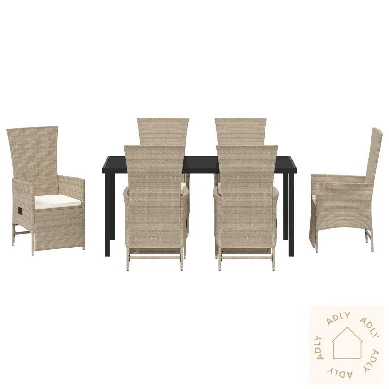 7-Delt Hagemøble Sett Med Puter I Beige Poly Rattan