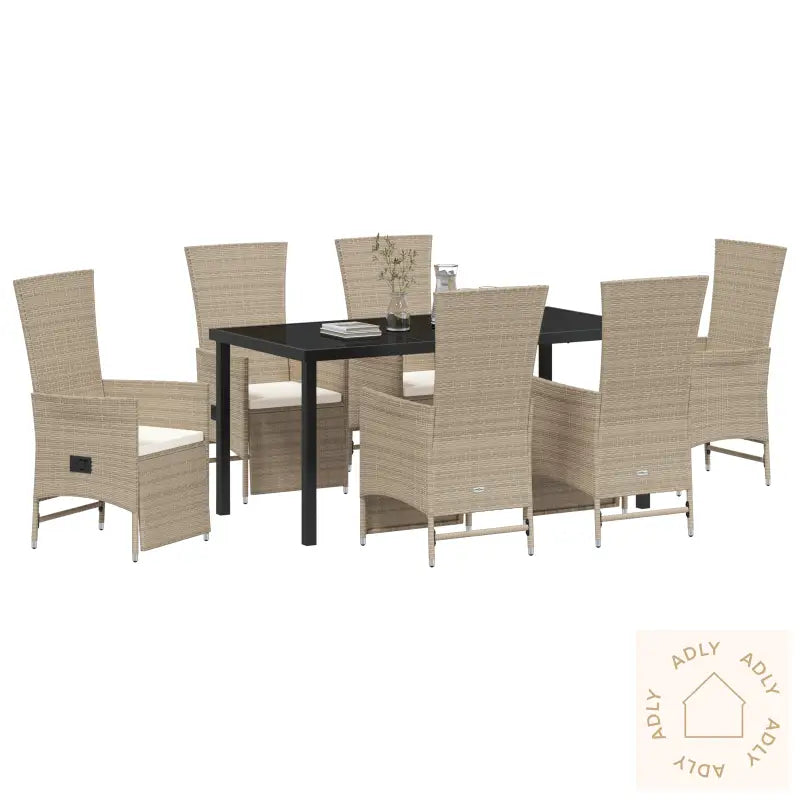 7-Delt Hagemøble Sett Med Puter I Beige Poly Rattan