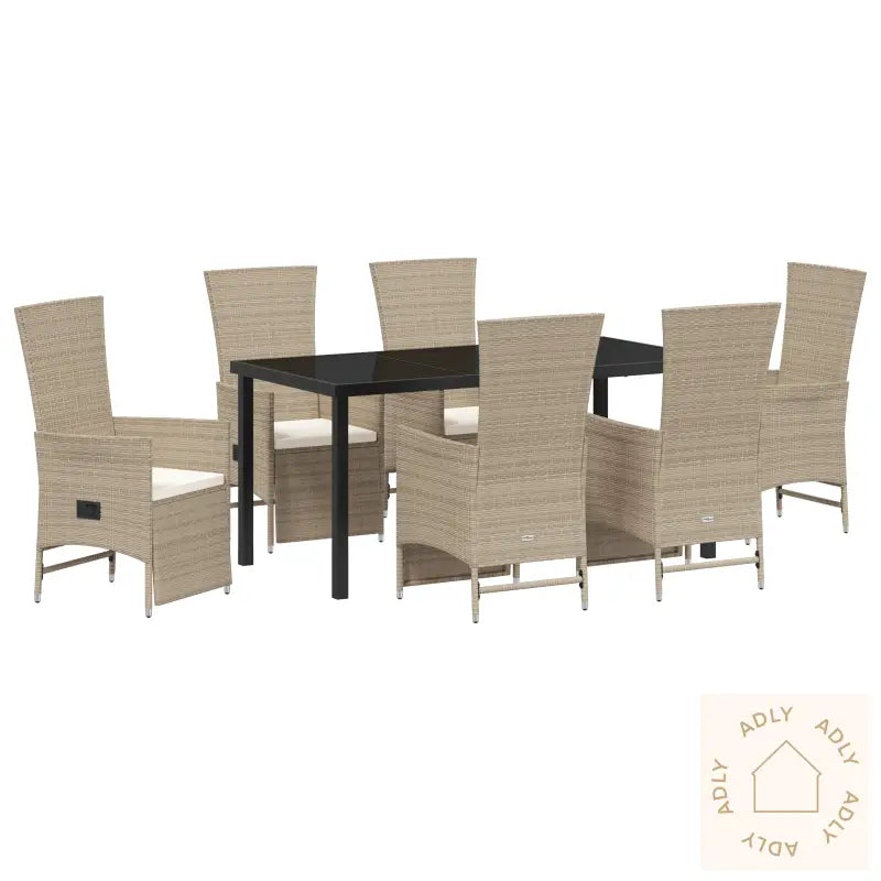 7-Delt Hagemøble Sett Med Puter I Beige Poly Rattan