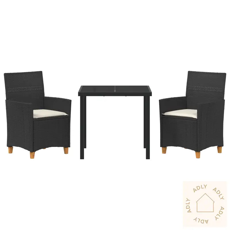 3-Delt Hagestolsett Med Puter Svart Poly Rattan