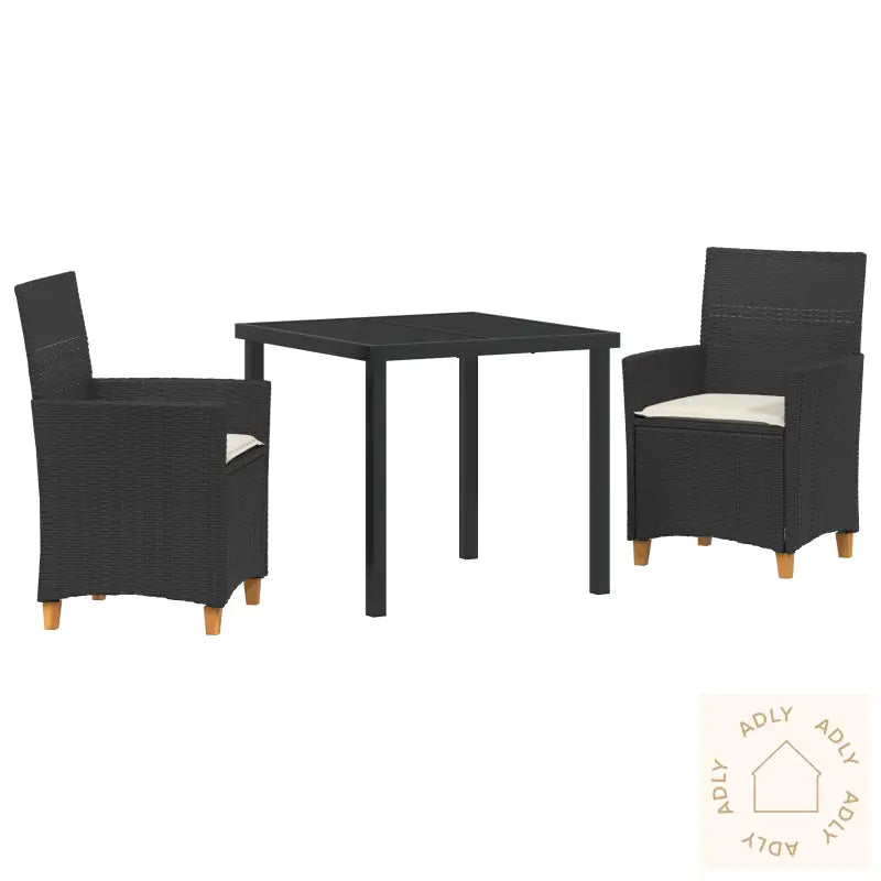 3-Delt Hagestolsett Med Puter Svart Poly Rattan