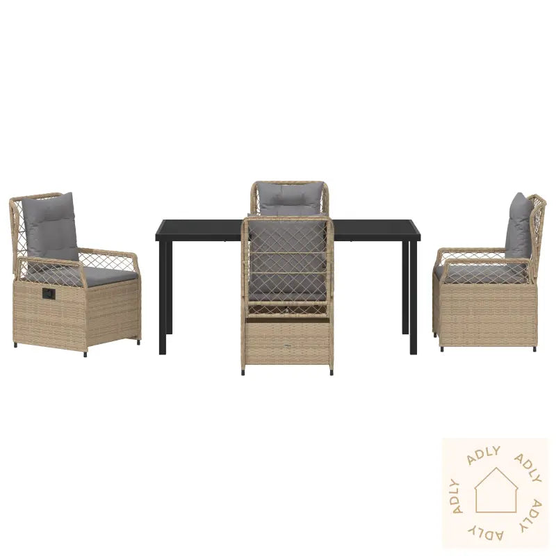 5 Deler Hage Spisebordsett Beige Poly Rattan