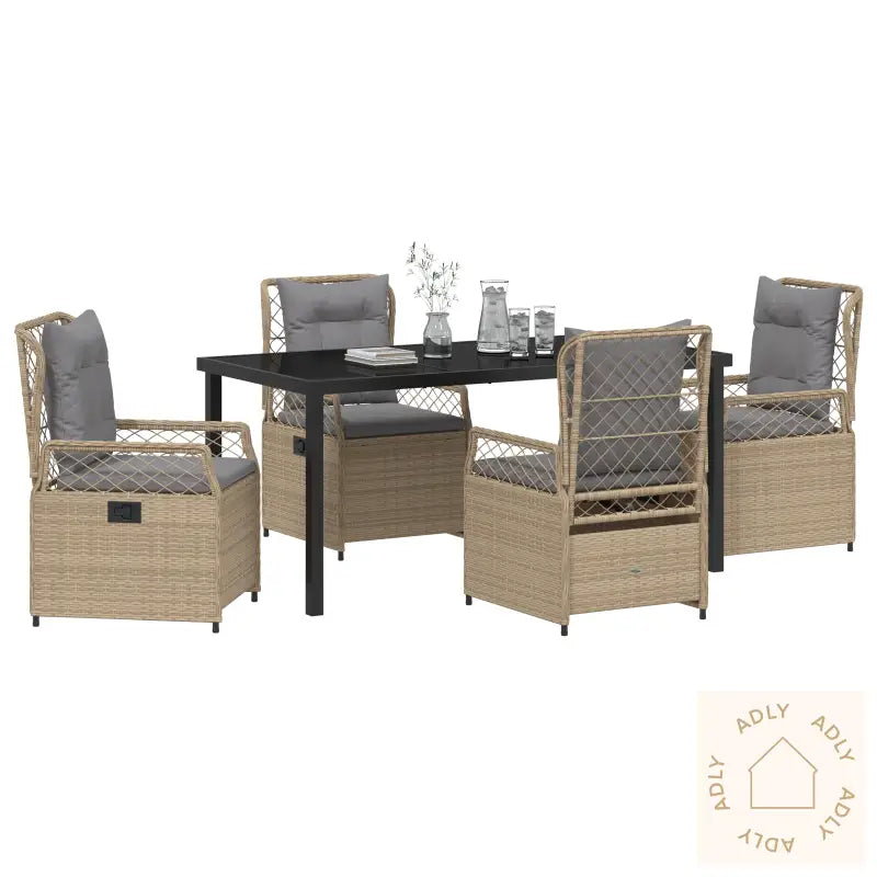 5 Deler Hage Spisebordsett Beige Poly Rattan