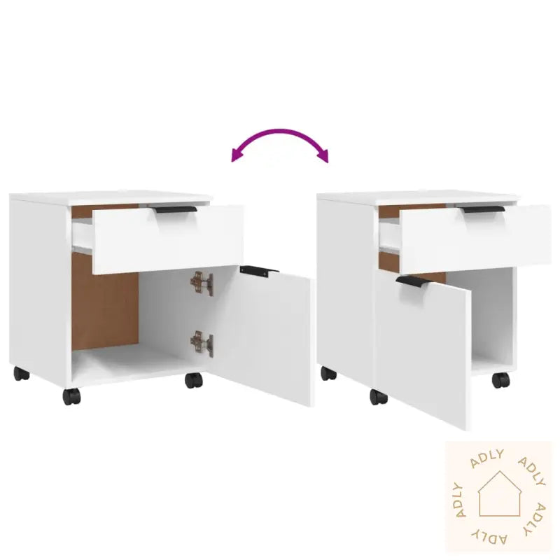 Mobilt Arkivskap Med Hjul Hvit 45X38X54 Cm Konstruert Tre