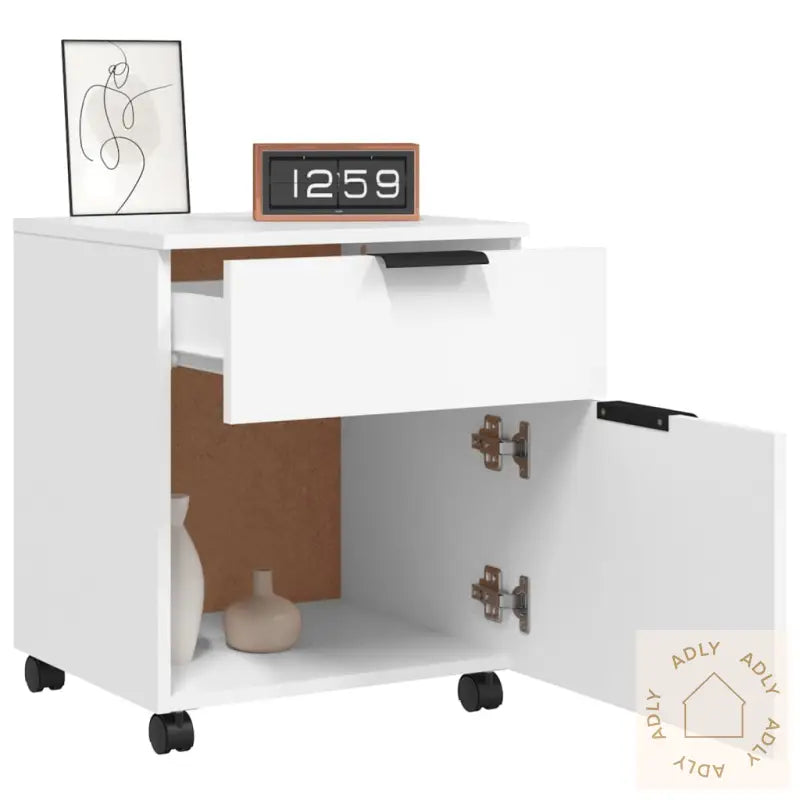 Mobilt Arkivskap Med Hjul Hvit 45X38X54 Cm Konstruert Tre