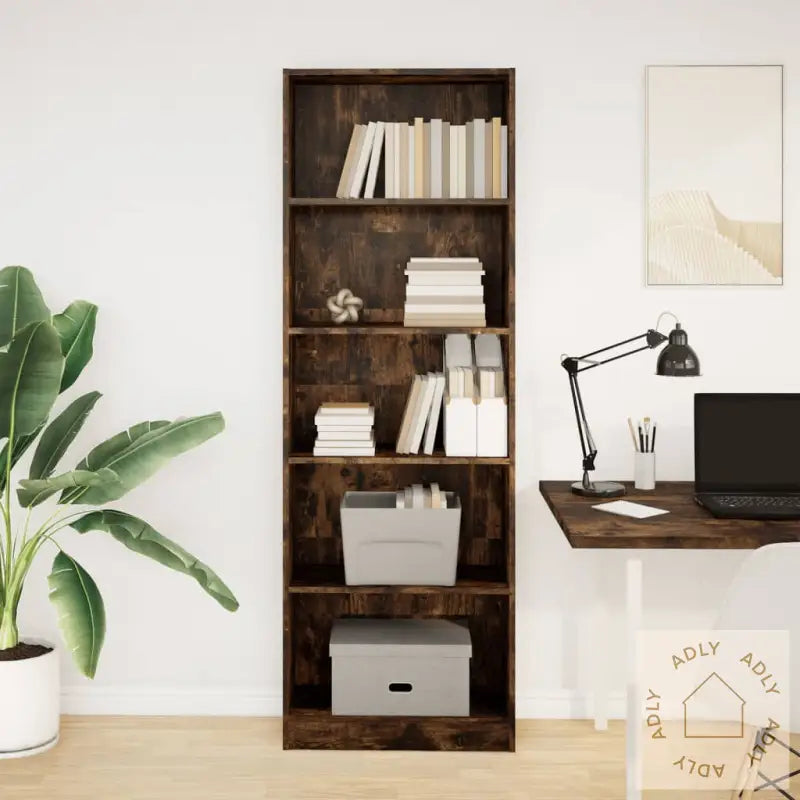 Bokhylle Røkt Eik 60X24X176 Cm Konstruert Tre