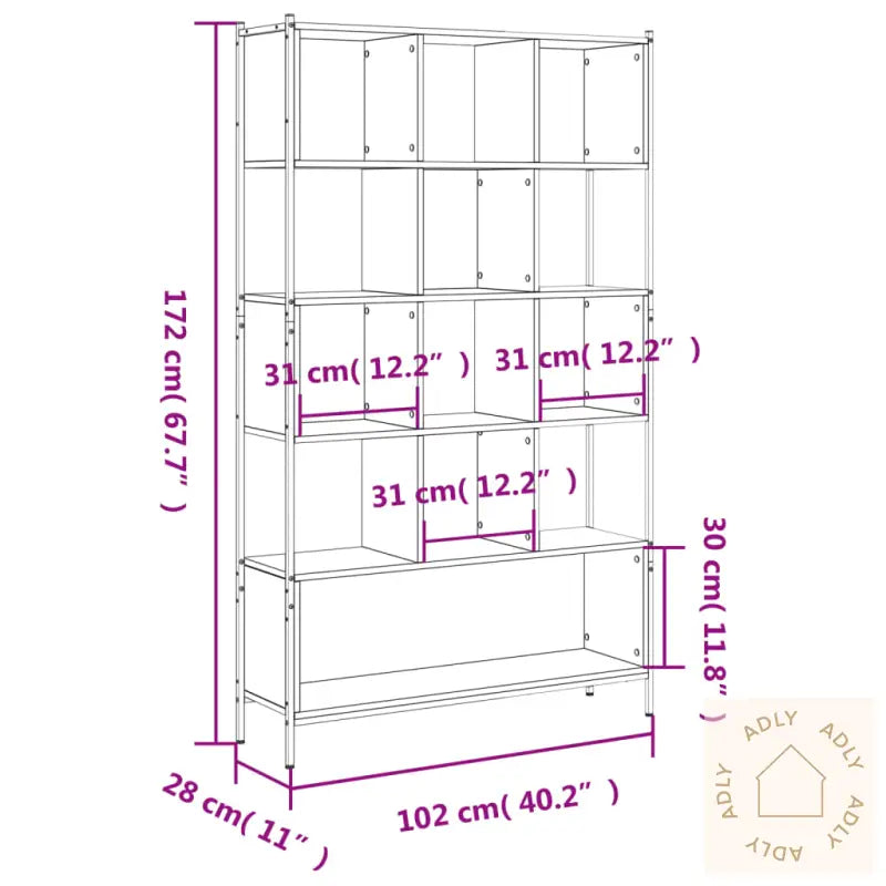 Bokhylle Svart 102X28X172 Cm Konstruert Tre