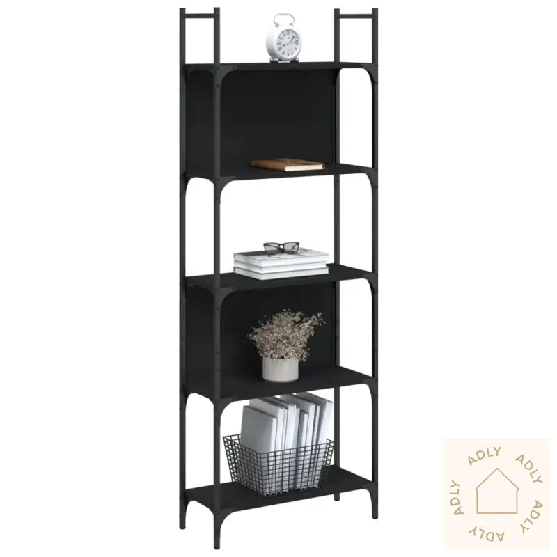 Bokhylle 5 Etasjer Svart 60,5X24X166,5 Cm Konstruert Tre