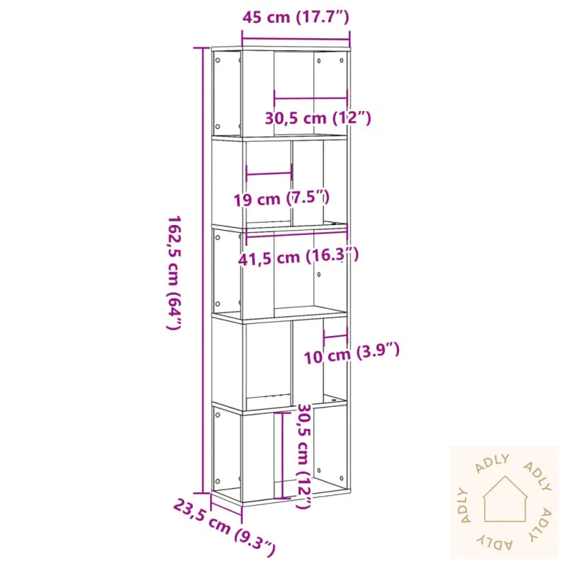 Bokhylle 5 Etasjer Gammelt Tre 45X23,5X162,5 Cm Konstruert Tre