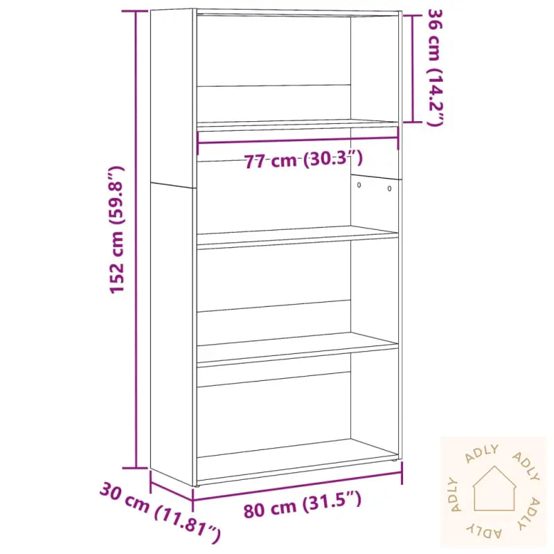 Bokhylle Hvit 80X30X152 Cm Konstruert Tre
