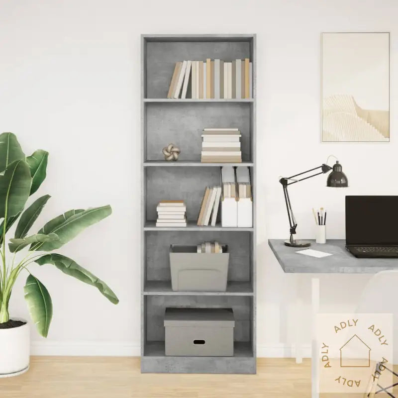 Bokhylle Betonggrå 60X24X176 Cm Konstruert Tre