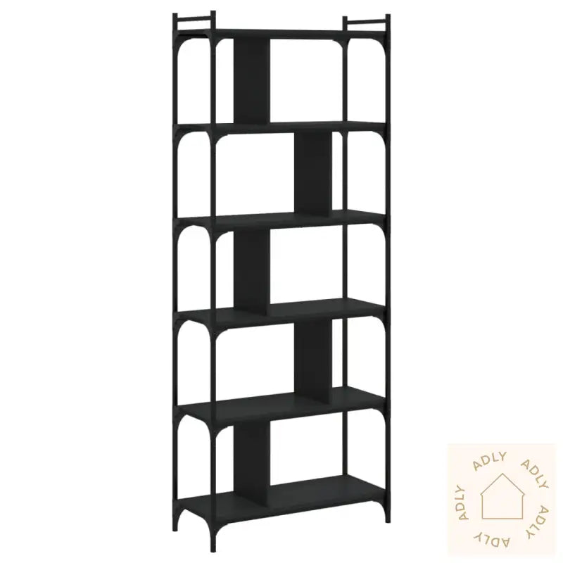 Bokhylle 6 Etasjer Svart 76X32X192 Cm Konstruert Tre