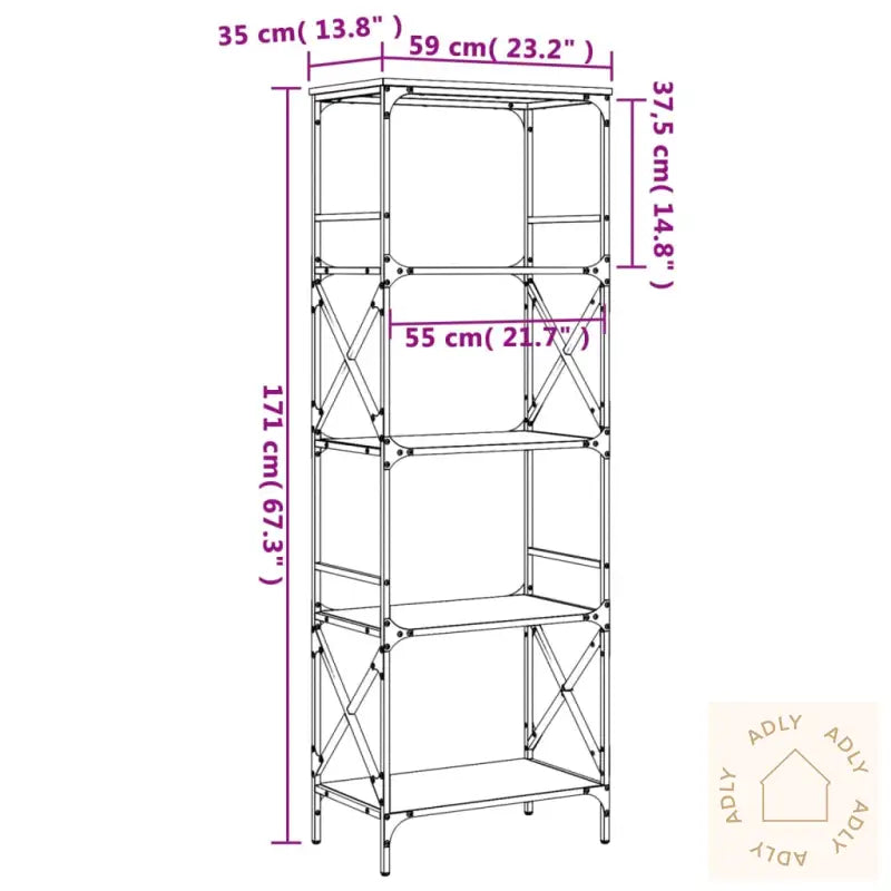 Bokhylle 5 Etasjer Svart 59X35X171 Cm Konstruert Tre