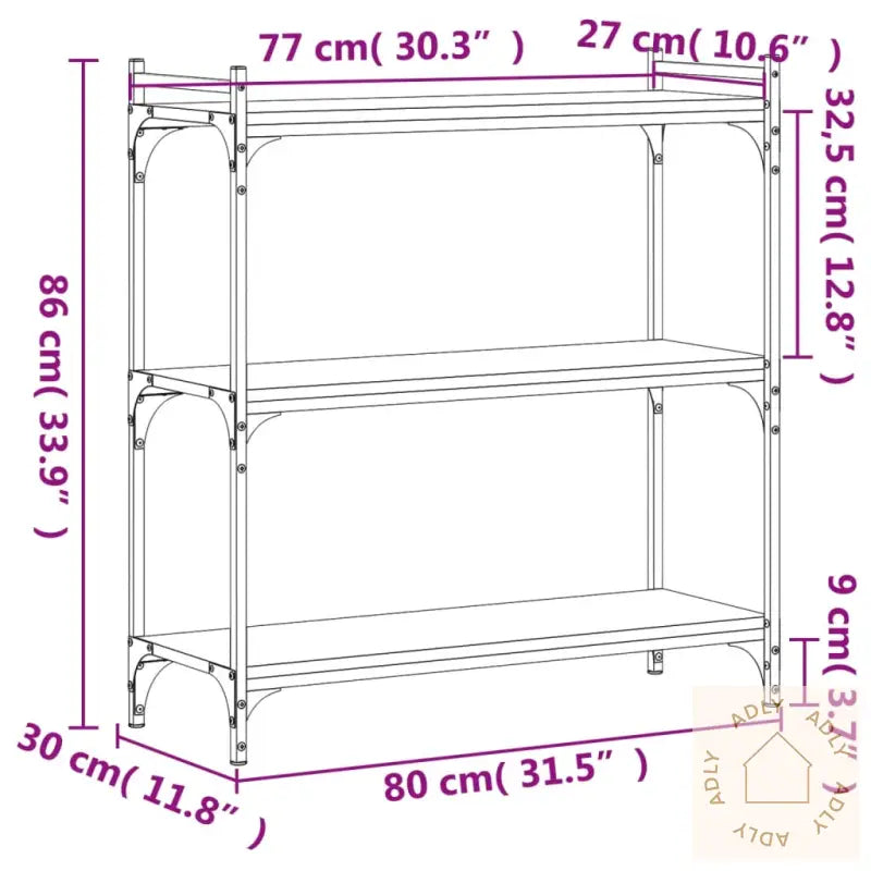 Bokhylle 3 Etasjer Røkt Eik 80X30X86 Cm Konstruert Tre