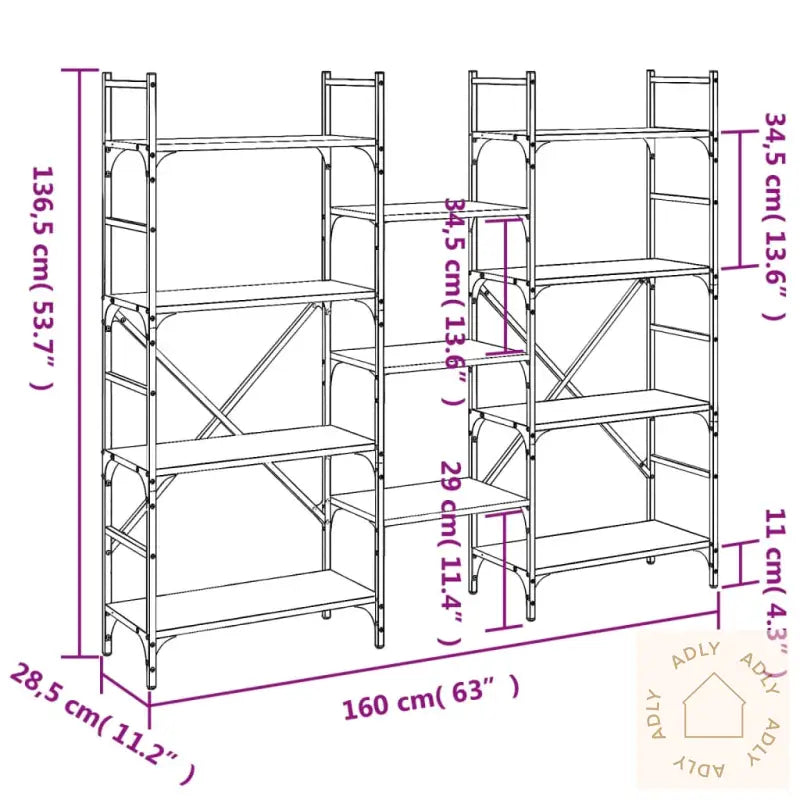 Bokhylle Svart 160X28,5X136,5 Cm Konstruert Tre