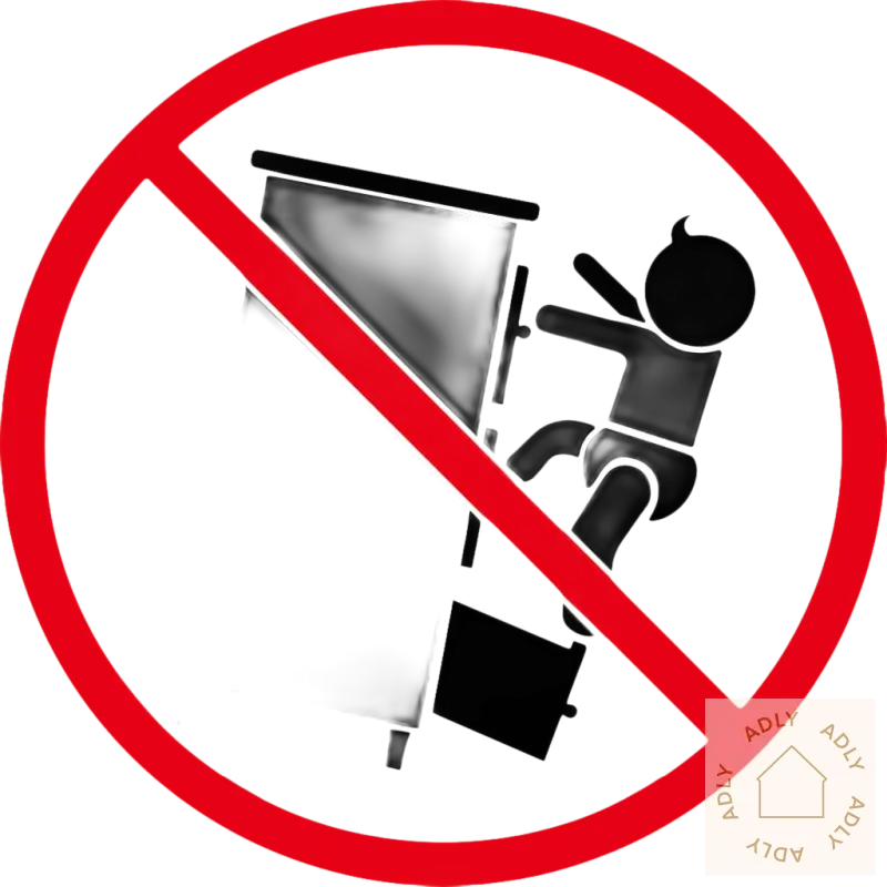 Advarselsskilt for å unngå at praktisk bokhylle fra Dine Møbler velter seg