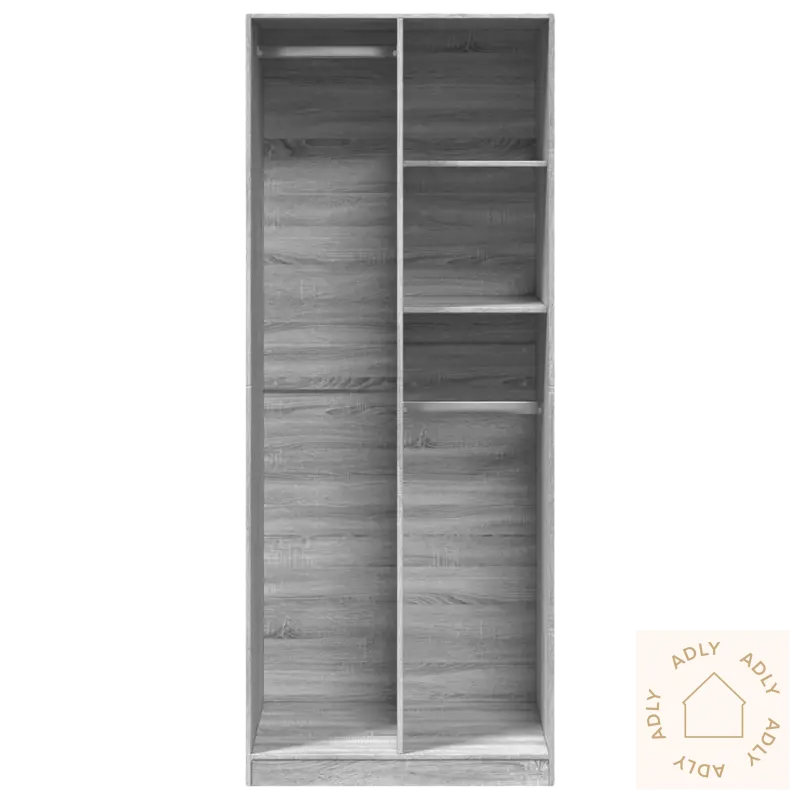 Åpent grå garderobeskap i solid treverk med hyller, perfekt som praktisk garderobeskap eller møbler til hjemmet