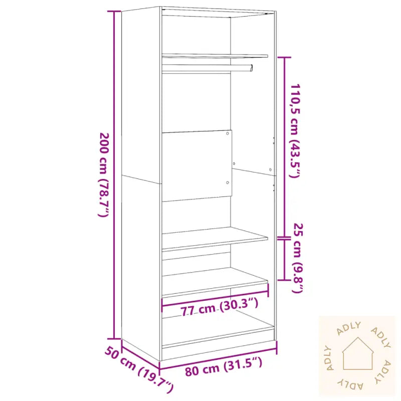 Garderobe Svart 80X50X200 Cm Konstruert Tre