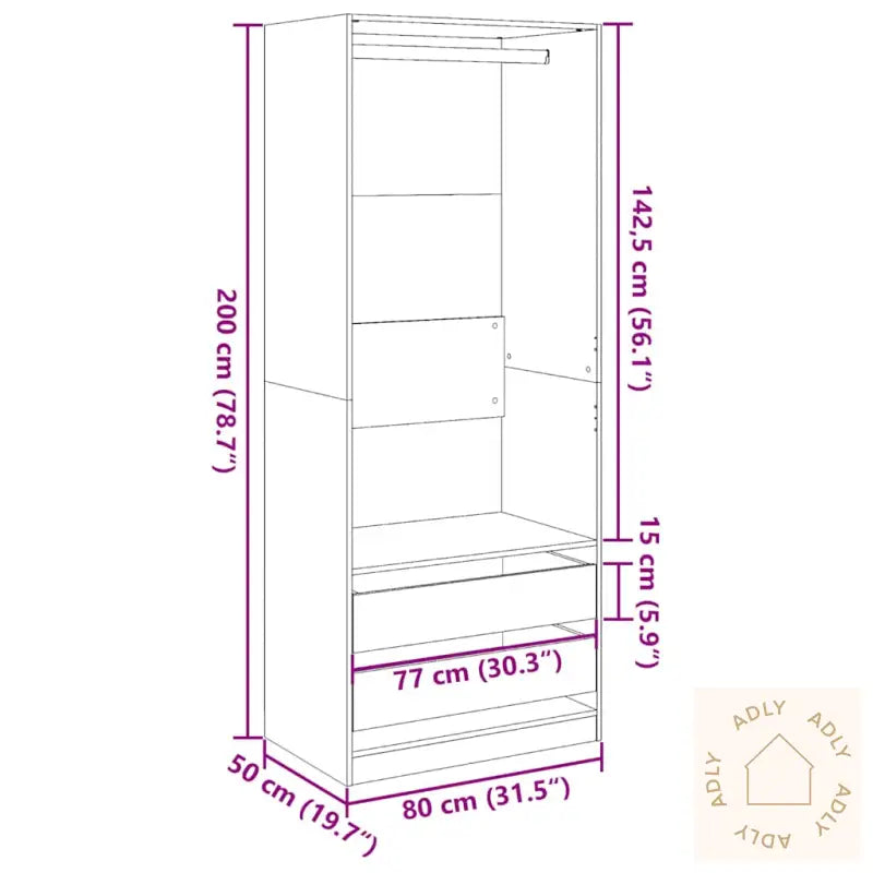 Garderobe Grå Sonoma 80X50X200 Cm Konstruert Tre